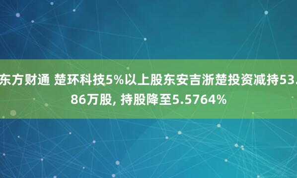 东方财通 楚环科技5%以上股东安吉浙楚投资减持53.86万股, 持股降至5.5764%
